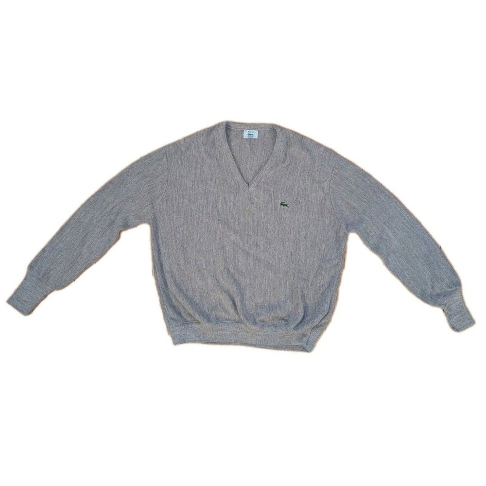 Vintage IZOD Lacoste Mens XL Crewneck Sweater Gray Tan USA EUC Grandpacore